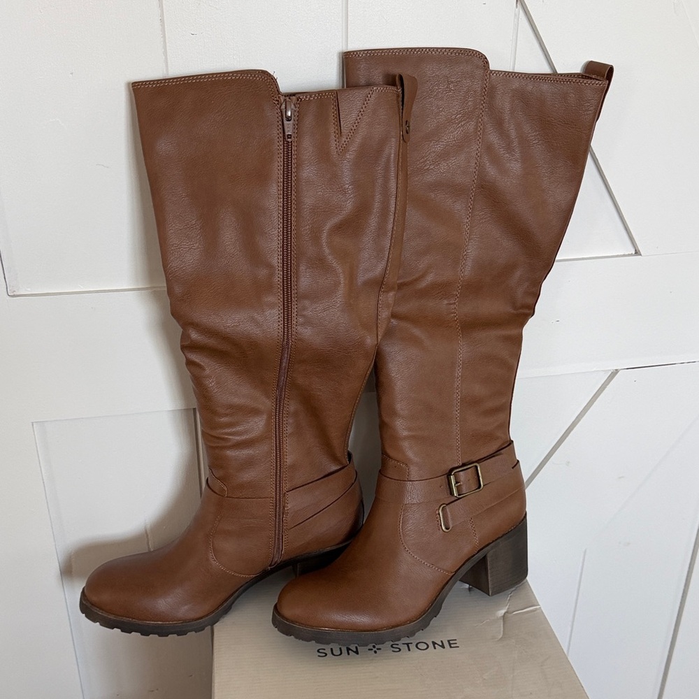 NWT Sun + Stone Women's Corahp Heeled Boots, Cognac, Size 9